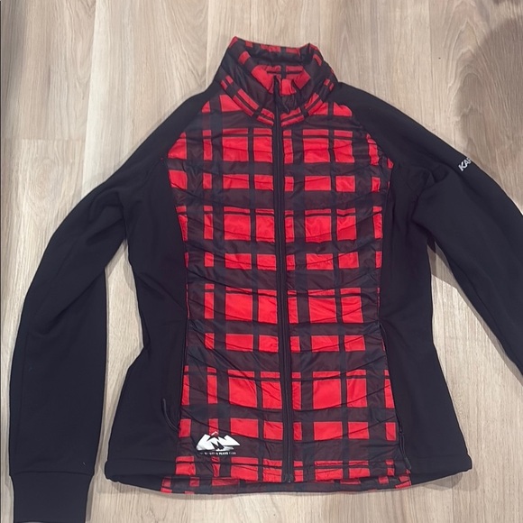 karbon Jackets & Blazers - Red and Black Utility Jacket with Plaid Design